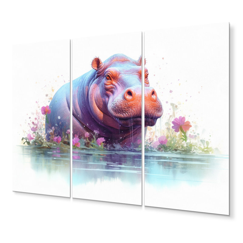 Hippopotame animé - ensemble d'art mural en métal Hippopotame