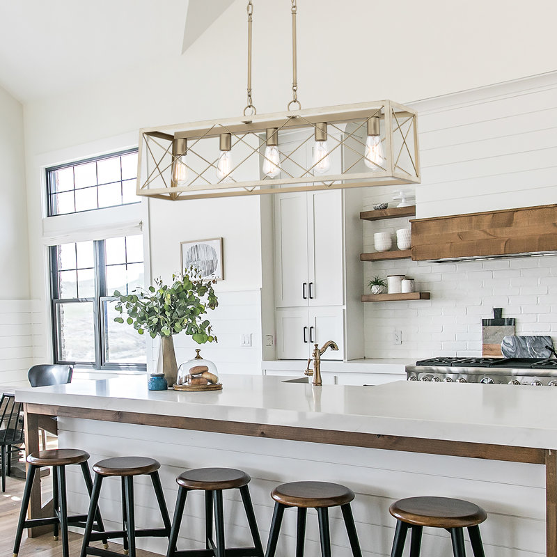Evys Dimmable Kitchen Island Linear Chandelier, French Ash, 5, 109" H x 36" W x 7.78" D
