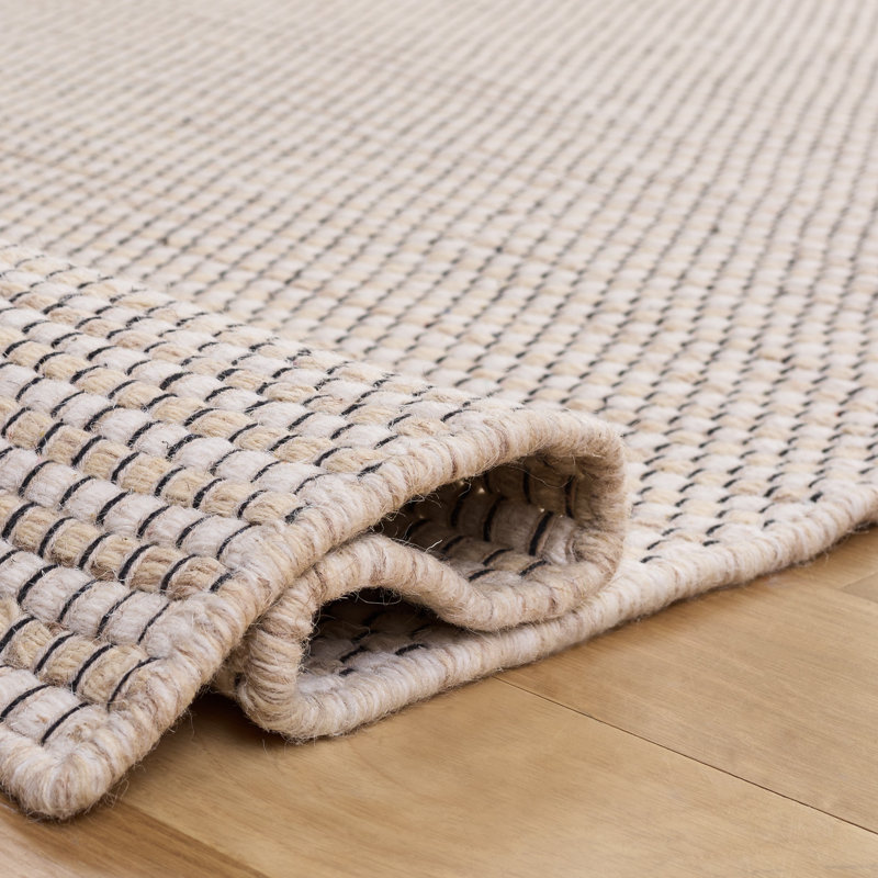 Natura Hand Woven Wool/Cotton Solid Color Rug in Beige/Ivory, Runner 2'3" x 8'