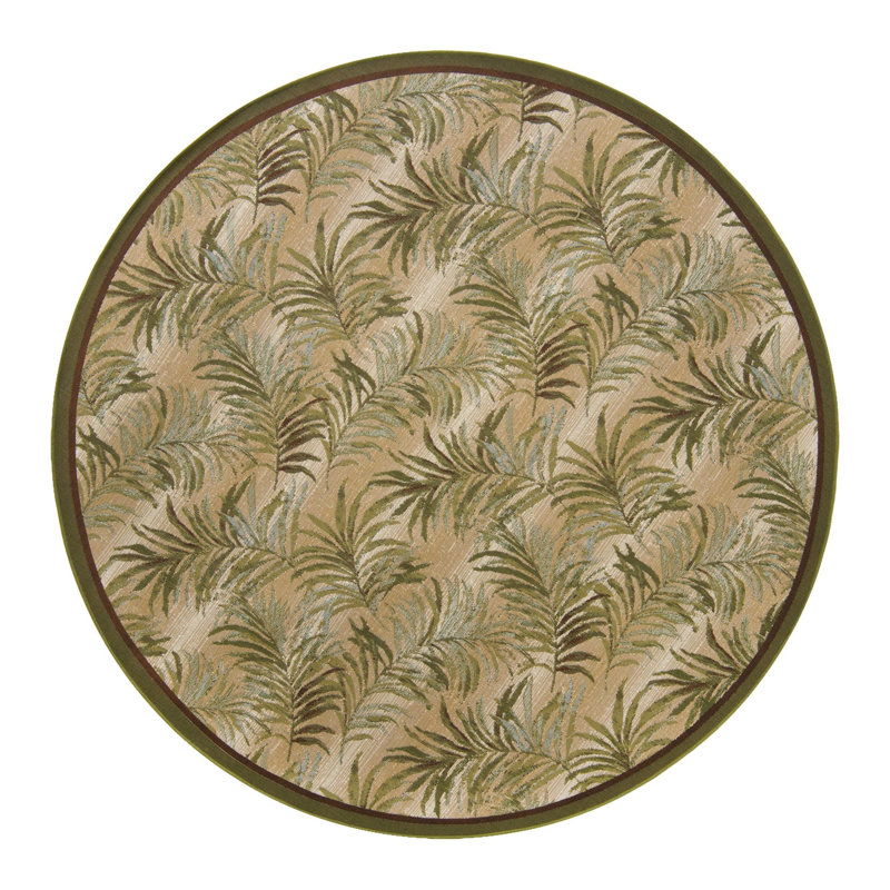 Green Keukenhof Indoor/Outdoor Botanical Rug, Round 7'10"