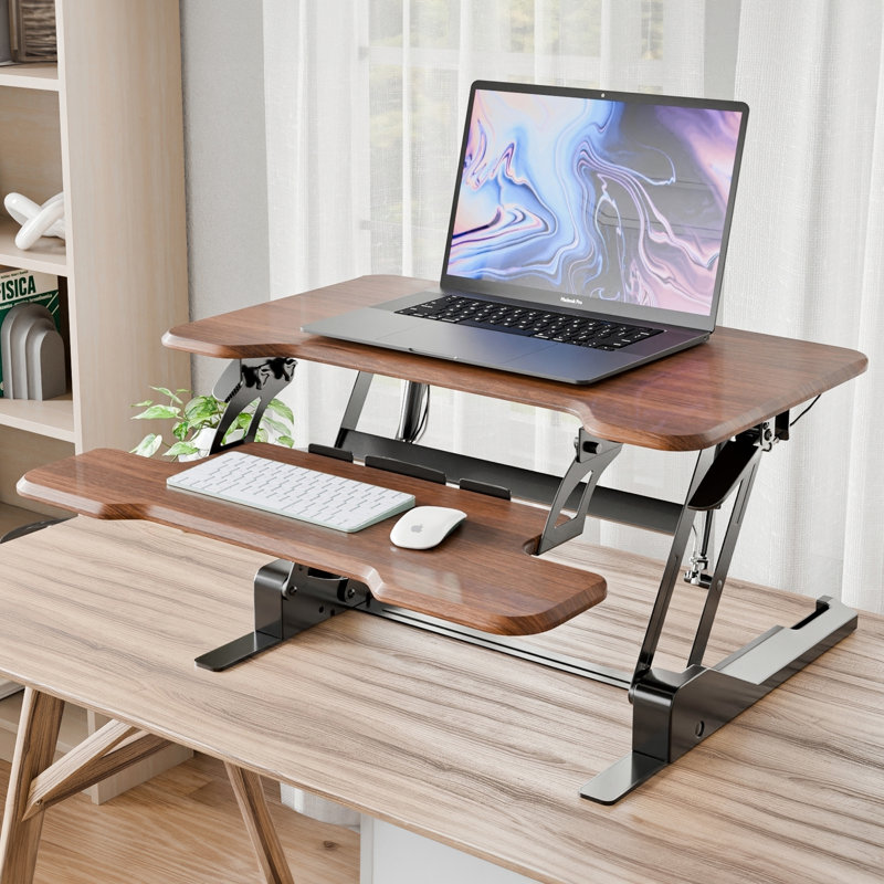 Mount-It 30 in W Height Adjustable Rectangle Standing Desk Converter, Brown