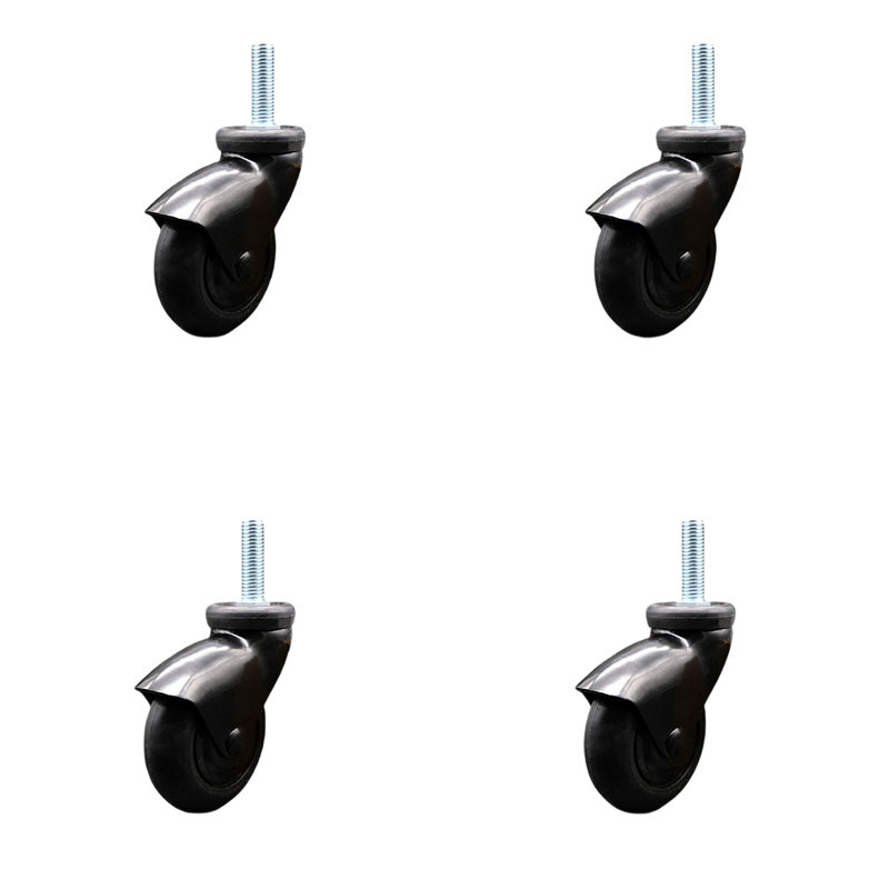 Ensemble de 3 roulettes à tige filetée en néoprène à capuchon noir de 3 pouces et 5/16 pouces
