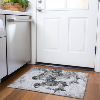 Machine Washable Indoor/Outdoor Cinead ACN1718 Gray Rug