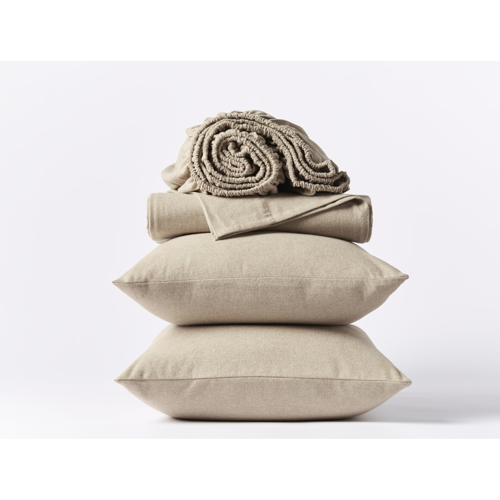 Cloud 100% Cotton Flannel Sheet Set, Queen Sheet Set with 2 Pillowcases, Camel Heather
