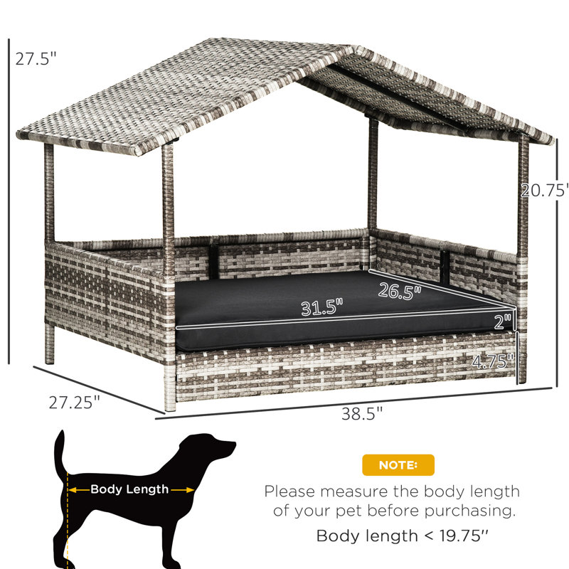 Niche pour chien surélevée avec auvent, de froid, pour chiens de taille moyenne, auvent gris et coussin d'eau, crème, petit à moyen