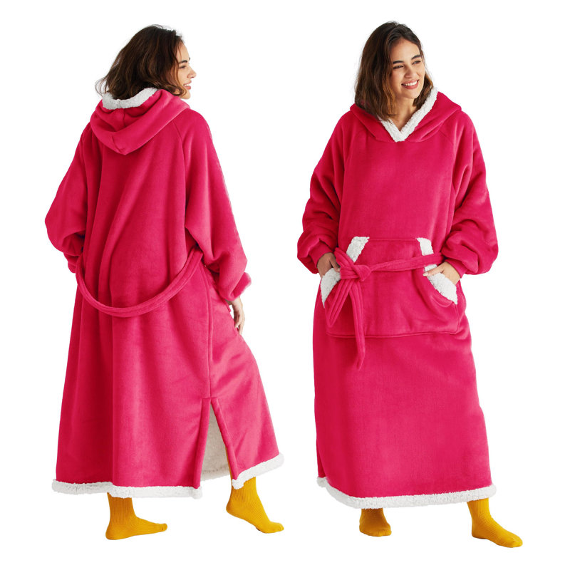 Bedsure Wearable Blanket Hoodie Women - Long Sherpa Hooded Blanket For Adult Warm Cozy Blanket Sweatshirt Gifts For Women Men