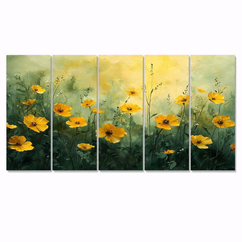 Marsallo - décoration murale fleurs sauvages - art mural traditionnel 5 pièces, H 28 po x l 60 po