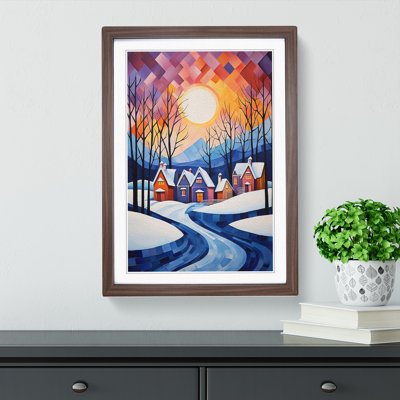 Winter Landscape Cubism No.3 - Single Picture Frame Print on Wood