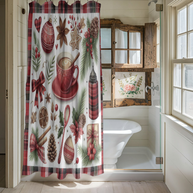 Rideau de douche 1 pièce Cozy Xmas Plaid, H 74 po x l 40 po