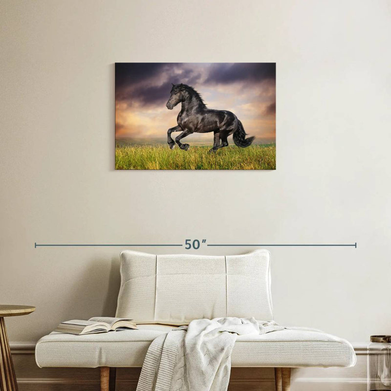 Cheval frison galopant Brampt, H 20 po x l 30 po