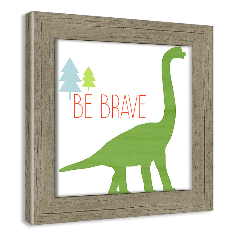 Dino Brave 1 ', art encadré, H 8 po x l 8 po x P 0,6 po, Encadré plat de bois de grange gris