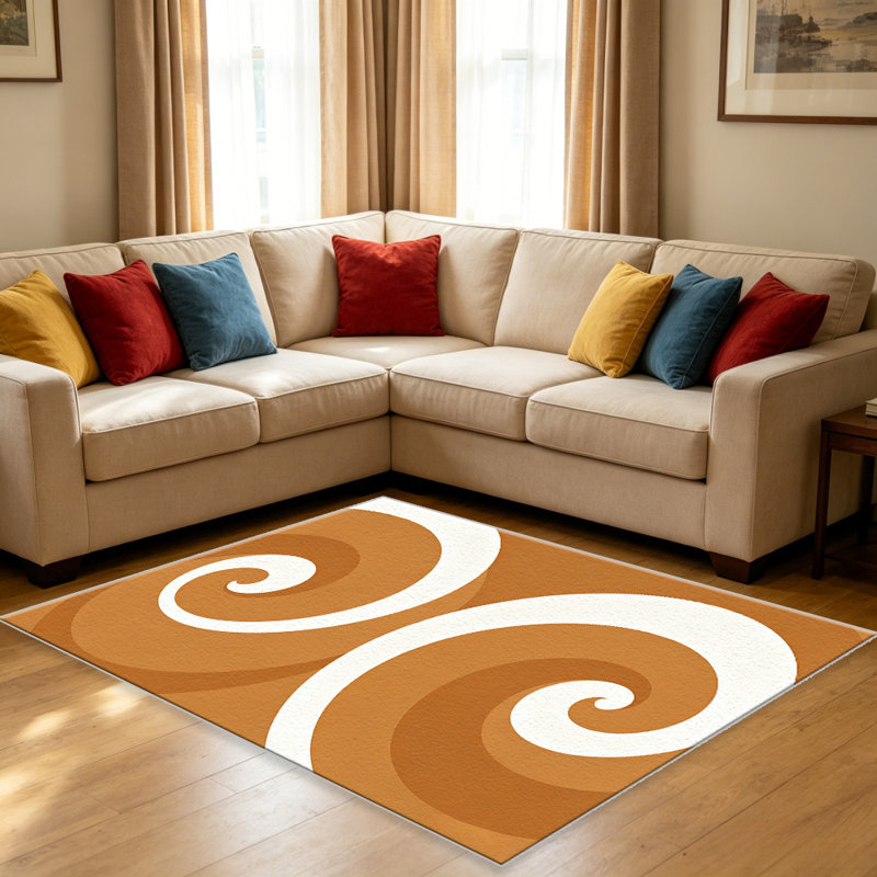 Terracotta Solid Swirl carpet-easy to clean, machine-washable, soft and comfortable; suitable for door mats, kitchens, living rooms, bedrooms, corridors, and laundry areas. Easy to clean, durable carpet for home decoration.