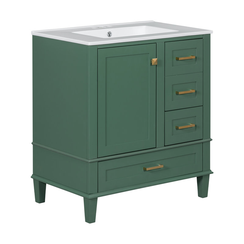 Ensemble de meuble-lavabo 30 po, ensemble d'armoire de salle de bain avec lavabo, armoire de rangement avec porte à fermeture douce et 3 tiroirs