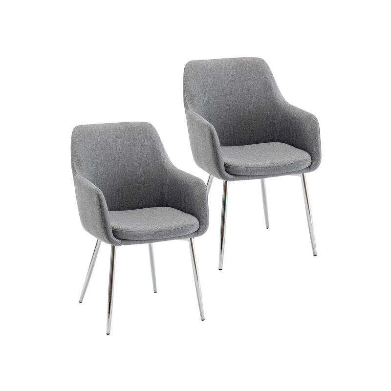 Centanne Fabric Dining Chairs with Chrome Legs, Grey