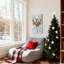 Renne de Noël, forêt d'hiver, paysage enneigé de Noël, ensemble de 3 impressions sur toile-310833568