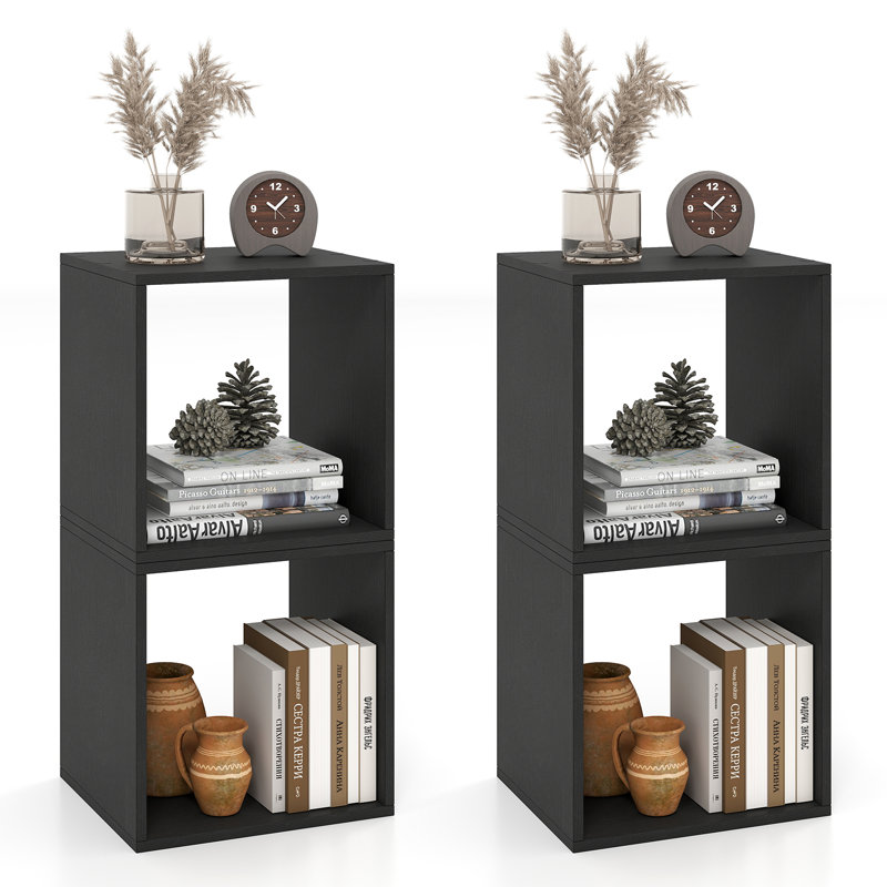 Ensemble de 4 cubes de rangement empilables, organisateur de rangement pour la maison avec dispositif anti-basculement, noir