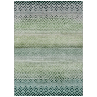 Machine Washable Indoor/Outdoor Xhevrie Teal Rug