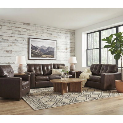 Rowen Leather 3-Piece Living Room Set, Sofa Loveseat And Lounge Chair