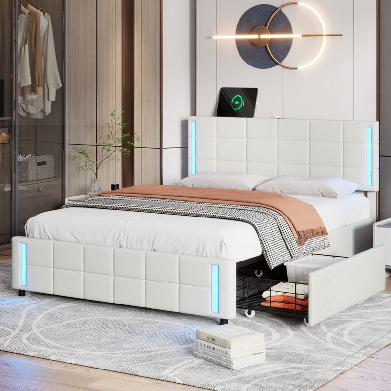 Lit plateforme tapissier Casch, Blanc