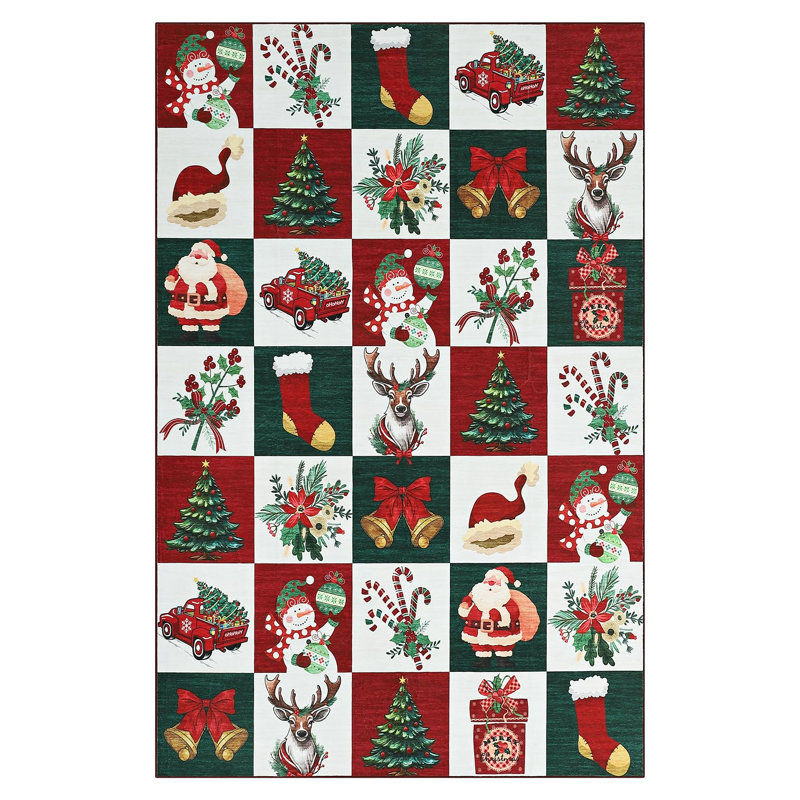 Christmas 9x12 FT Area Rug – Xmas Print Low Pile Large Carpet, Non-Slip Washable Holiday Rug for Living Room, Bedroom & Dining Room