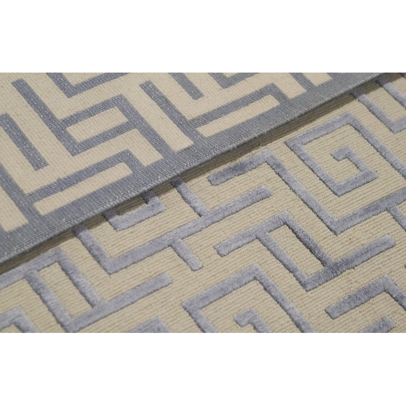 Windsom Hand-Knotted High-Quality Ivory and Blue Area Rug, Rectangle 9' x 12'