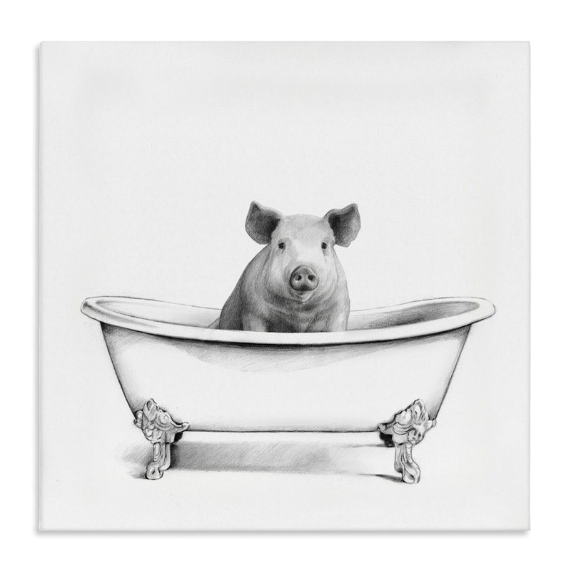 Croquis de salle de bain «Hog in Bath Tub Minimal» par Victoria Borges, H 30 po x l 30 po x P 1,5 po