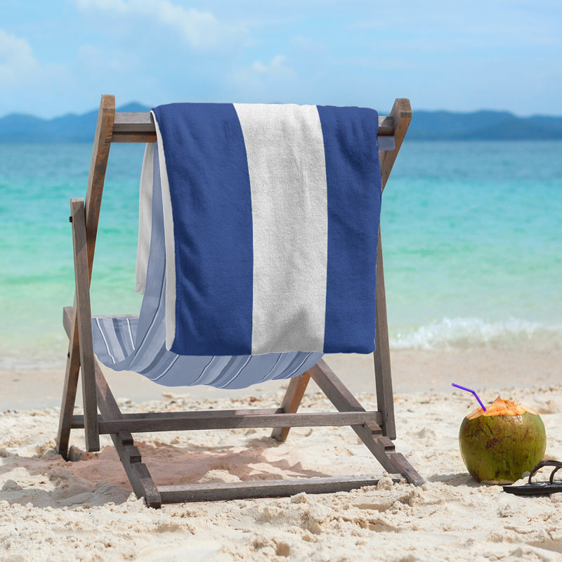 Beach Towel, Polyester/Cotton, Blue/White/Blue