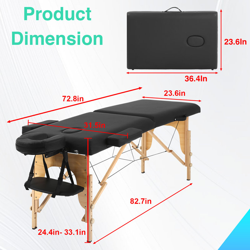 Table de massage 2 Lit de massage pliant en aluminium de 24 po de large Spa Bed Table de massage réglable en hauteur pour le massage des pieds Spa