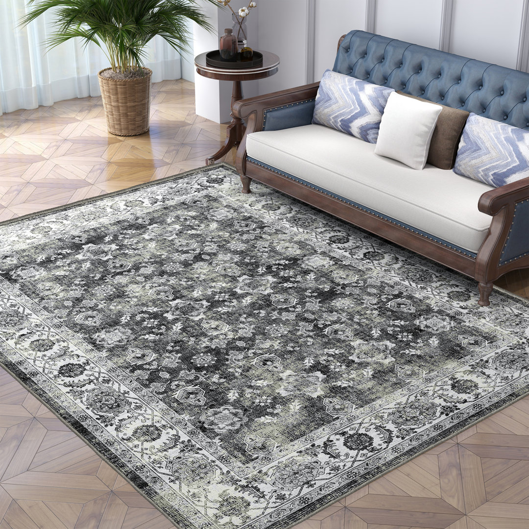 Anran Machine Washable Oriental Grey Area Rug Bungalow Rose Rug 