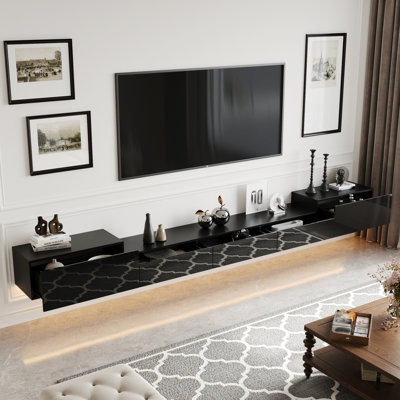 Wall-Mounted TV Console With Gloss Black Finish & 3-Color LED Lighting