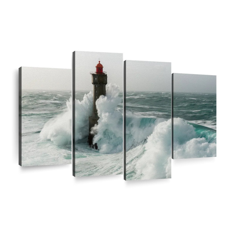 Phare sur une tempête sur toile, ensemble de 4 pièces, H 22 po x l 36 po x P 1,25 po