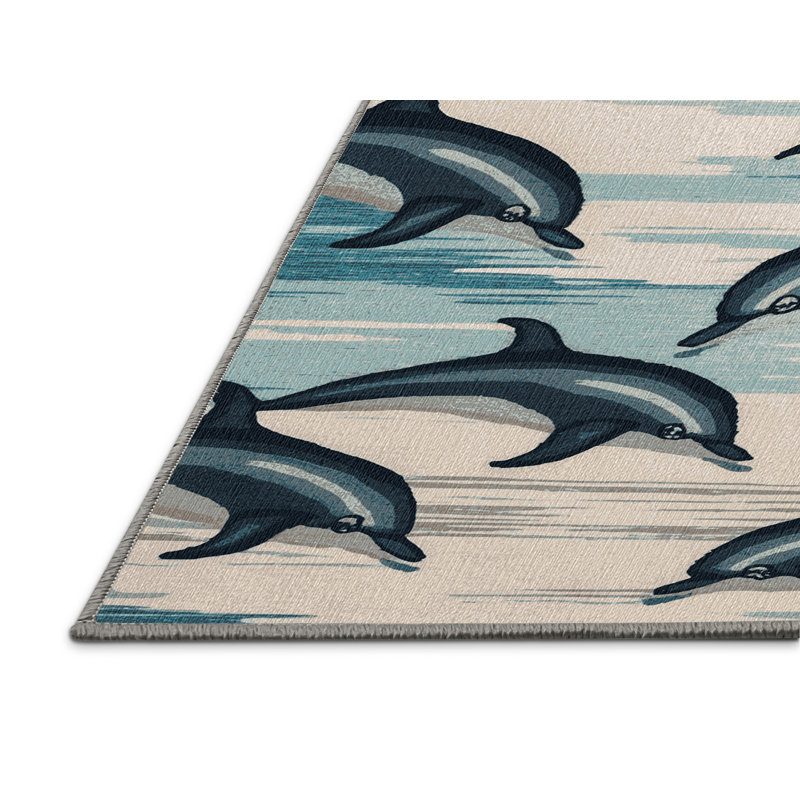  Washable Dolphin Pod Coastal Area Rug, Rectangle 5 pi x 7 pi