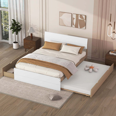 Structure de lit double avec lit gigogne simple et 2 tiroirs