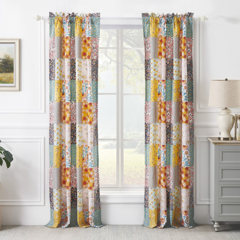Carlie Semi-Sheer Rod Pocket Curtain Panels, 50" W x 84" L, Calico Patches