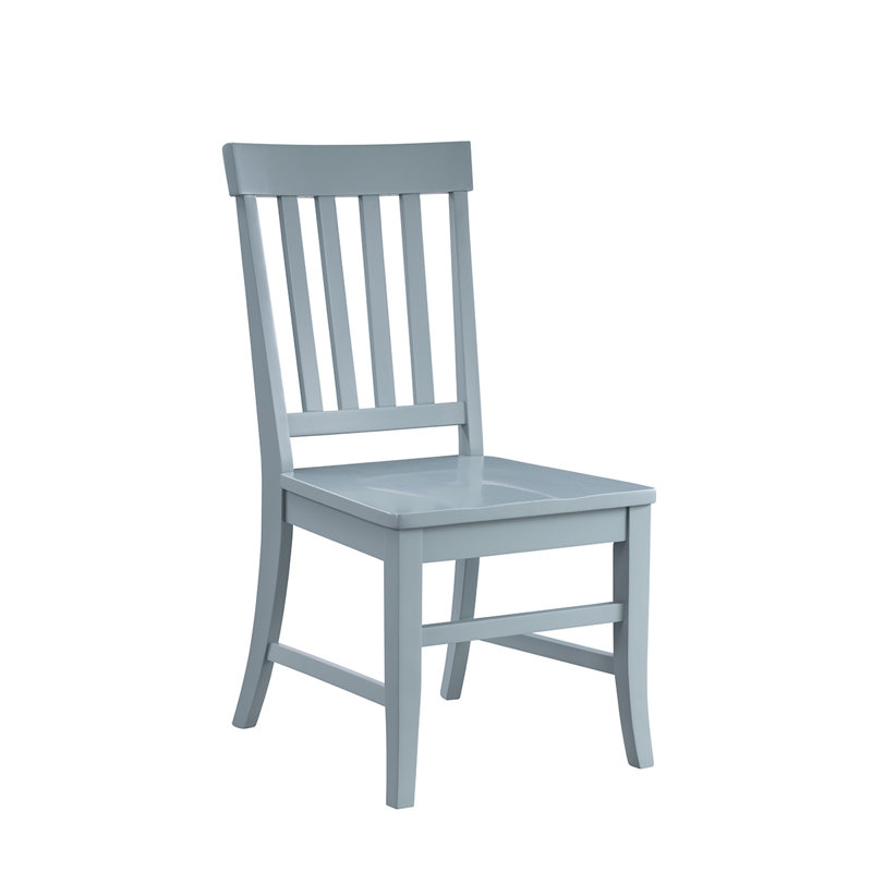 Slat Back Solid Wood Dining Chair in Light Blue Finish