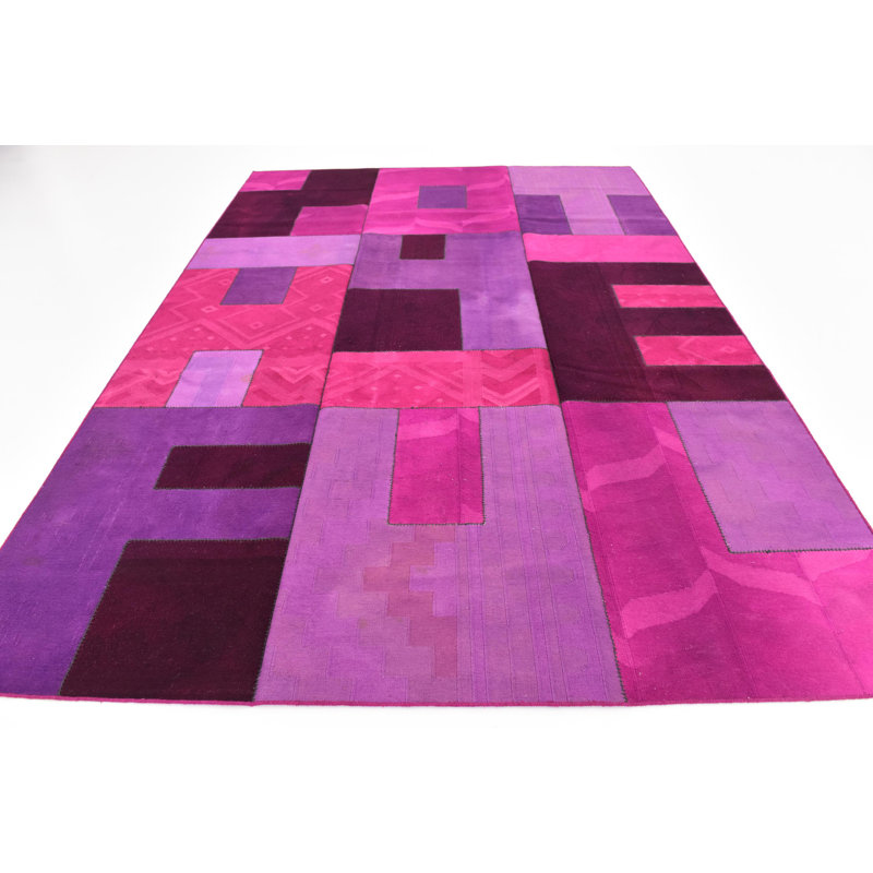 Tapis de zone en laine rose 7 pi 2 po x 10 pi one-of-kind à la main noué la new age Middlet