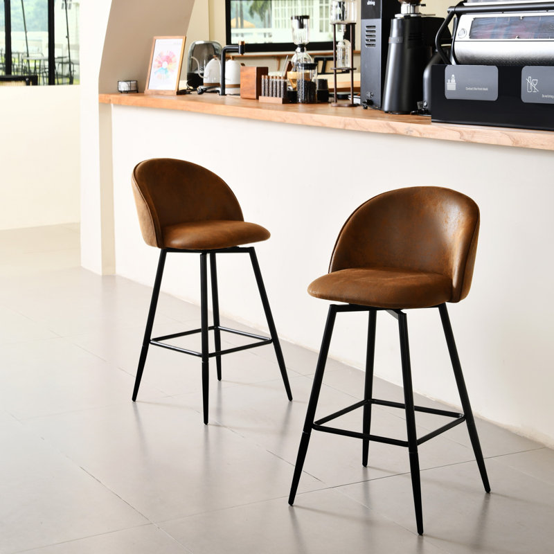 Wade Logan Catrina 26" Swivel Counter Stool – Suede Brown Upholstery with Black Metal Frame, Luxe Seating for Modern Urban Kitchens & Bars
