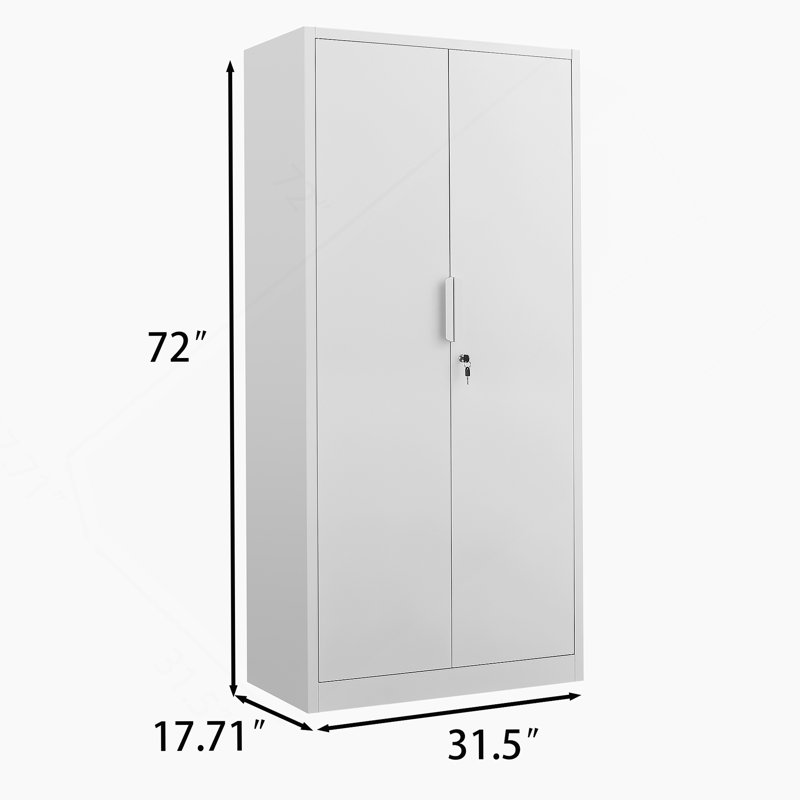 Storage Cabinet, 2-Door File Cabinet With Lock, 4 Adjustable Shelves For Office, Home, White