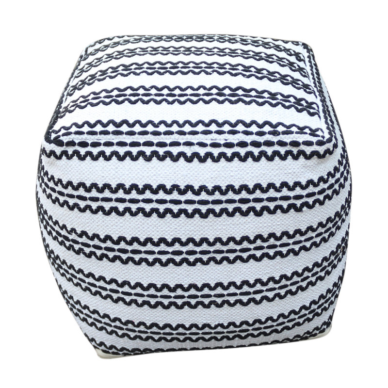 Pouf en tissu fabriqué à la main Lani, naturel avec noir