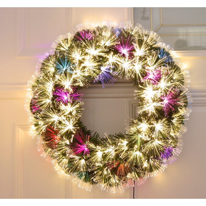 Couronne de Noël lumineuse à fibre optique, H 16 po x l 16 po