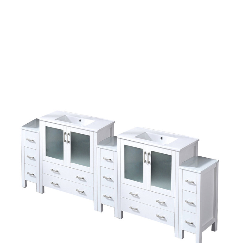 96 po Meuble-lavabo blanc - armoires latérales, surface à fermeture douce double et style élégant