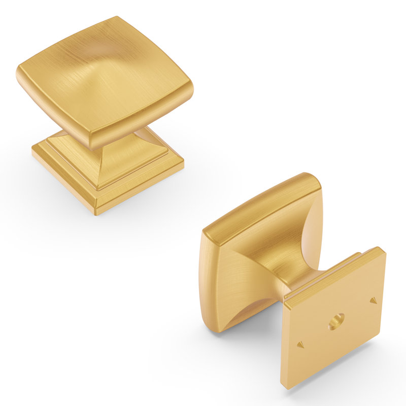 Modern Collection 1 1/4 Diameter Square Knob, Brushed Golden Brass
