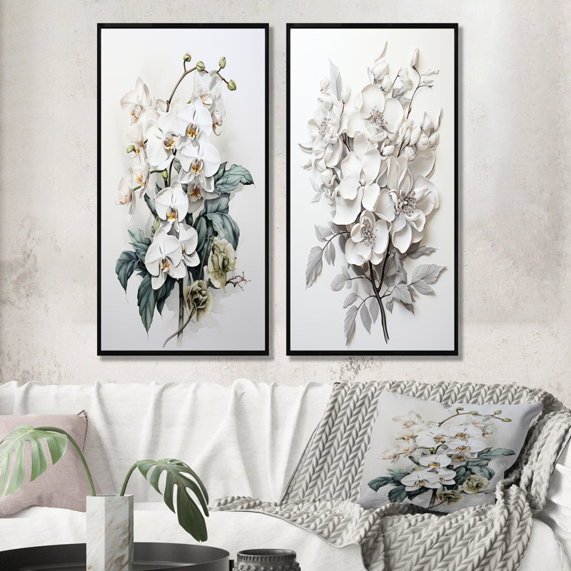 Orchidée noire et blanche Tranquility - ensemble de 2 décorations murales orchidées, H 28 po x l 25 po, Cadre noir