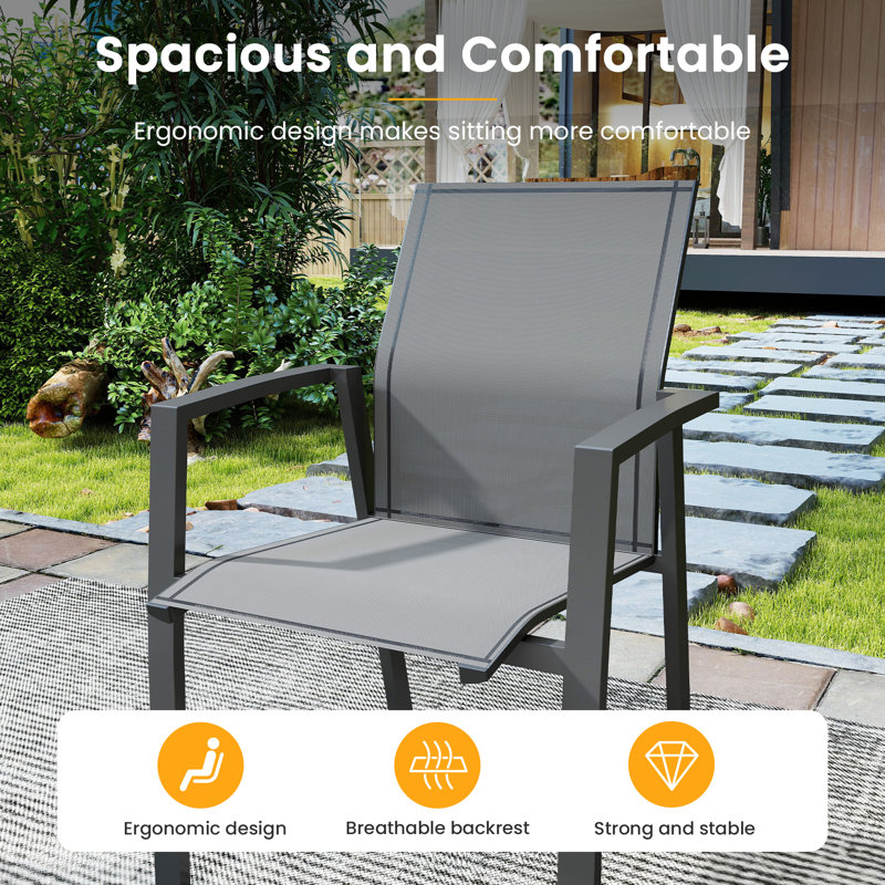Chaise de patio empilable en aluminium Stemple, entièrement assemblée, gris