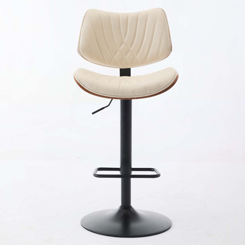 Swivel Faux Leather Upholstered Metal Bar Stools Set with Back, Beige