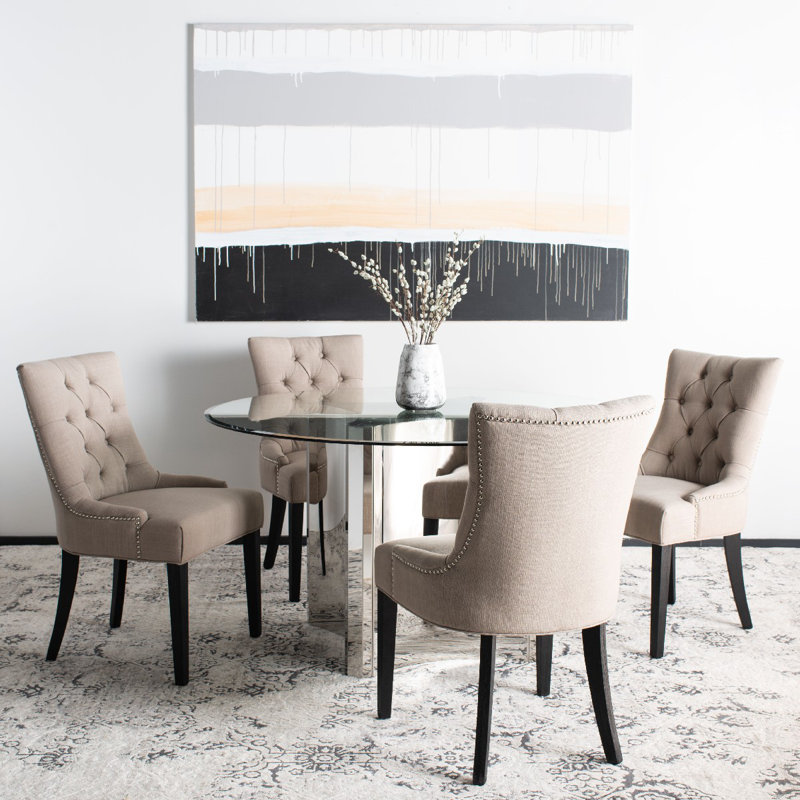 Baumgarten 49.53cm H Tufted Upholstered Parsons Chair, Taupe, Espresso