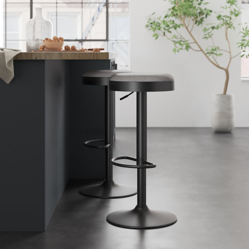 Jaydon Swivel Upholstered Adjustable Height Stool, Vintage Mist Gray