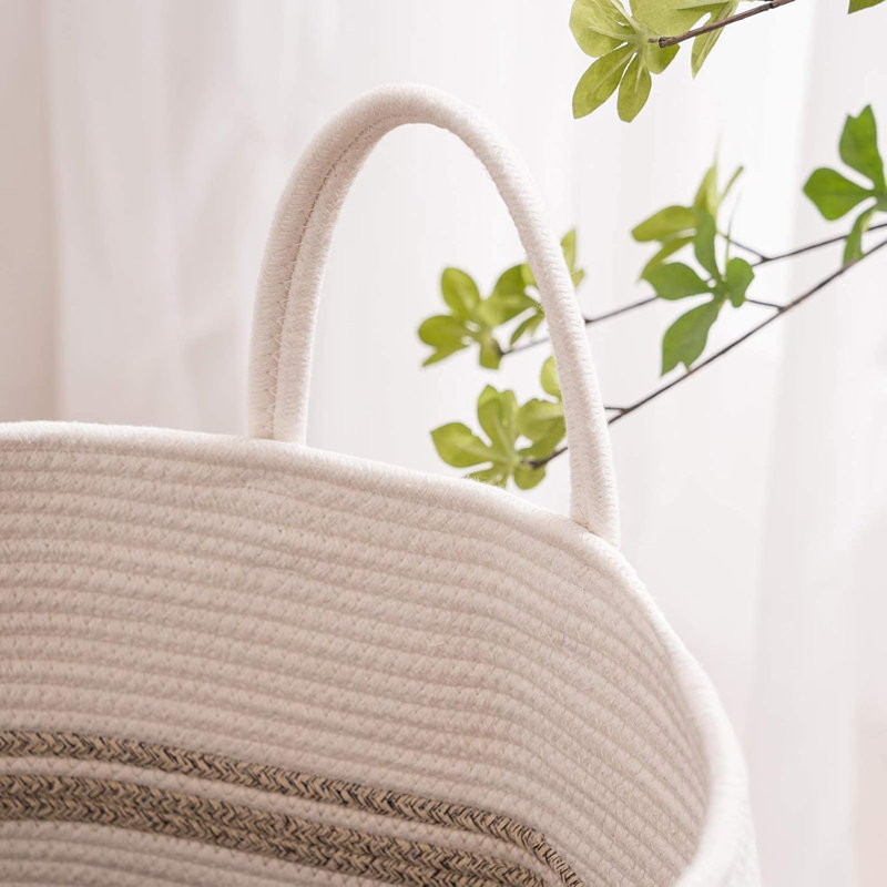 Cotton Rope Laundry Hamper - 105L Woven Collapsible Clothes Storage Basket For Blankets, Bedroom Organization, And Laundry - Natural Handwoven Design With Soft Handle