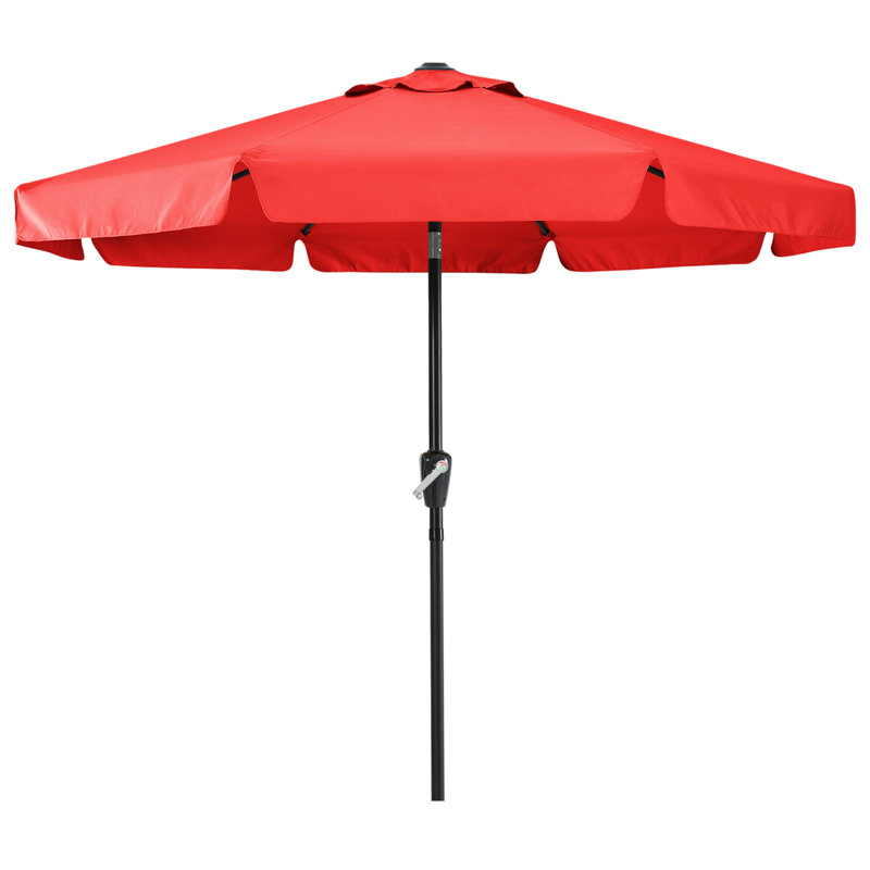 Parasol de marché festonné Holmquist avec inclinaison et levage à manivelle, Rouge, 9'