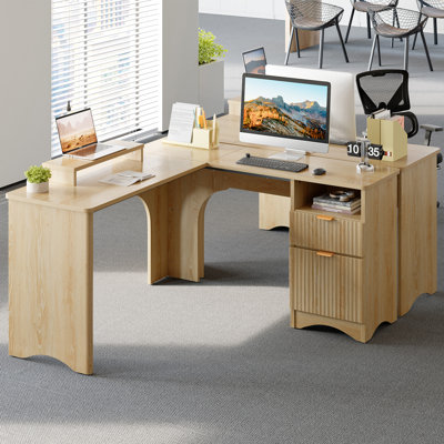 Bureau d'ordinateur en L de 55,7 po avec tiroir-classeur et caisson de tiroir Derick